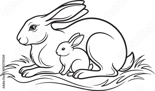 Rabbit line art silhouette vector cute style and design