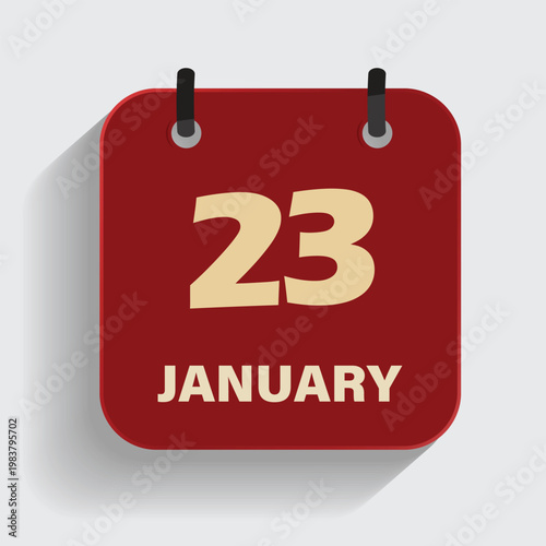 calendar icon showing twentythird of january on red background for winter schedule and event planning