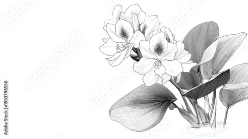 Elegant Hand-Drawn Orchid Floral Illustration on White Background