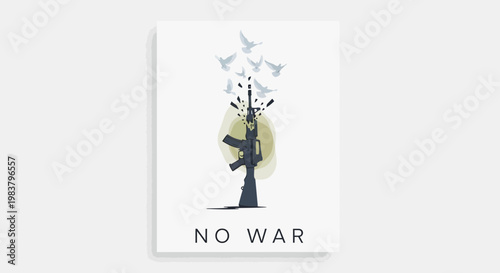 No War Concept: Dove Birds Flying From Rifle Barrel, Symbolizing Peace