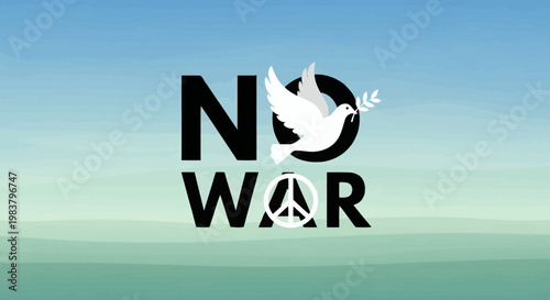 No War Dove Peace Symbol, Text Message, Dove Flying with Olive Branch