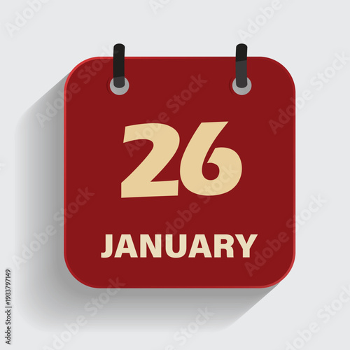 calendar icon showing twentysixth of january on red background for winter schedule and event planning