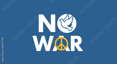 No War Peace Symbol Dove Blue Background