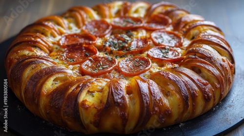 Delicious Pepperoni Pizza with a Braided Crust.