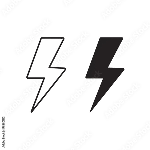 Free Download Pair of vector lightning bolt symbols showing one thin black outline version and one solid black silhouette icon isolated on a white background, representing electricity and energy. - GFXLoad