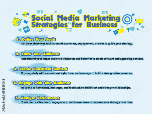 Social media marketing strategy infographics for business, business posters, business websites, visual reports, banners. Editable vector illustration
