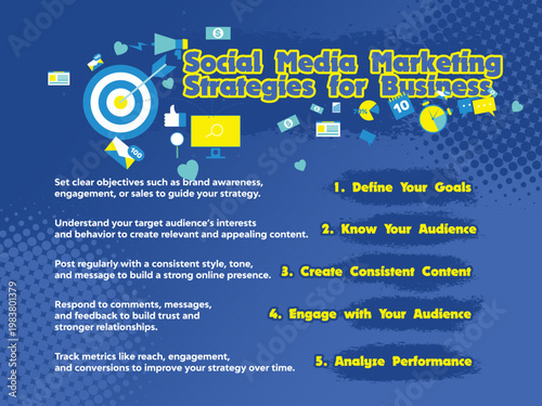 Social media marketing strategy infographics for business, business posters, business websites, visual reports, banners. Editable vector illustration
