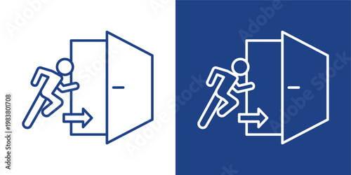 Exit Plan Blue And White Icon Style Collection