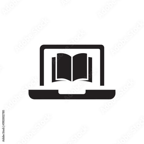 ebook icon, electronic education, online learning icon in black flat design on white background
