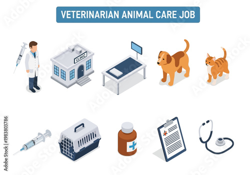 Veterinary Animal Care Job Icons A Collection of Medical and Professional Services