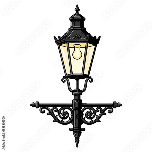 Vintage street lamp illustration in black and white