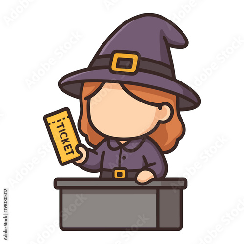 Witch selling ticket at counter flat vector