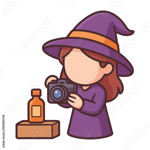 Girl witch taking photo of bottle with camera