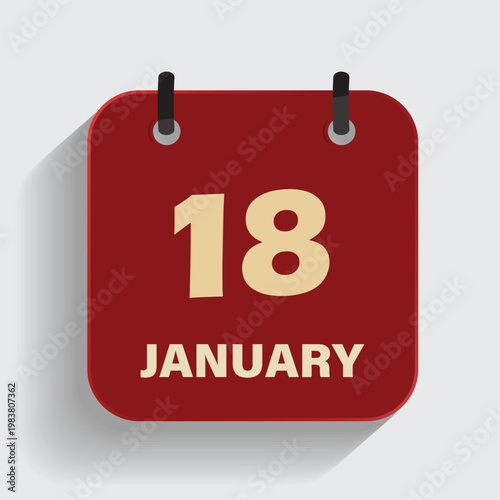 calendar icon showing eighteenth of january on red background for winter schedule and event planning
