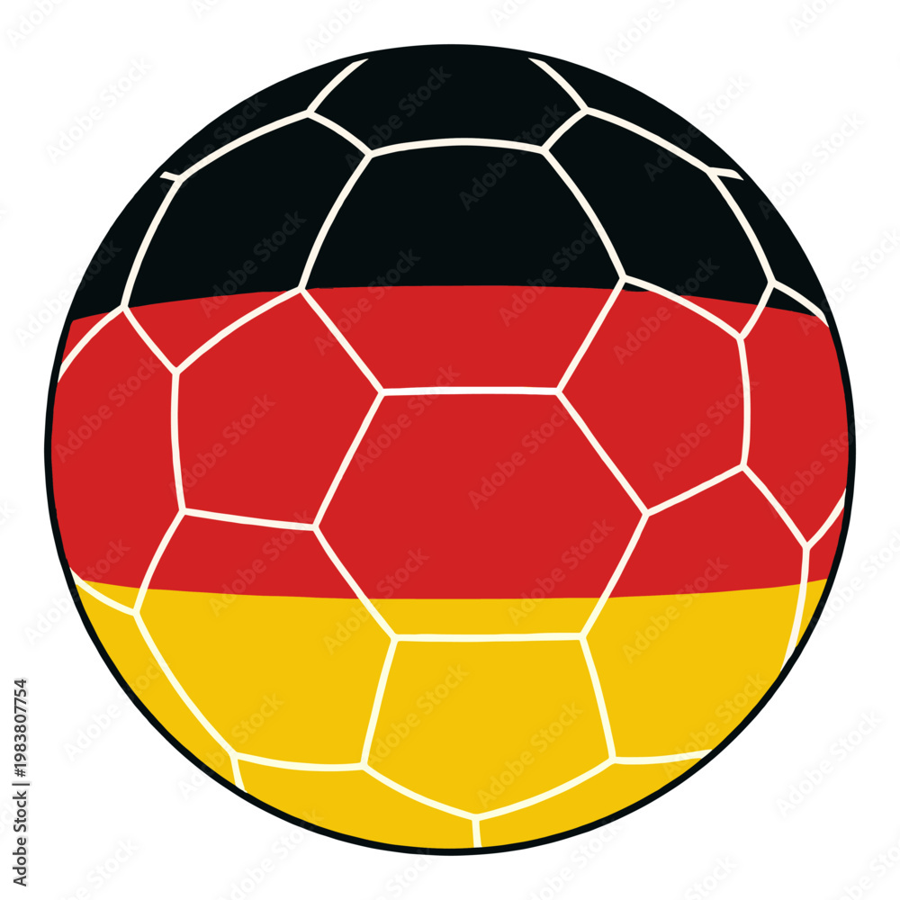Fototapeta premium Soccer ball representing the German flag colors. The design shows black, red and gold colors with white lines.