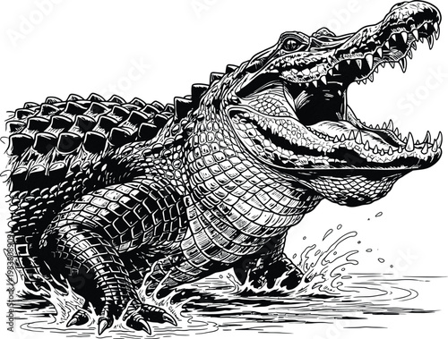 Alligator with open mouth in water illustration alligator crocodile wildlife predator illustration aggressive