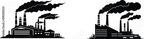 Industrial factories emitting smoke pollution environmental impact silhouette illustration