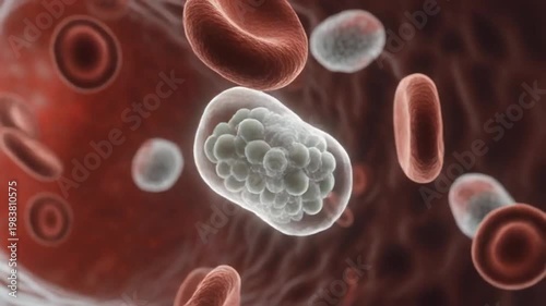 White blood cell engulfing bacteria in bloodstream