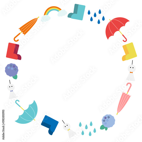 カラフルな雨の日のフレーム（マル）（ベクター）