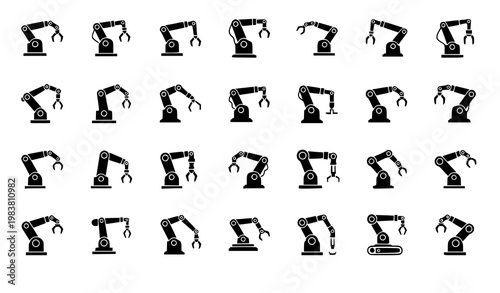 Minimal robotic arm icon set automation robot manipulator vector isolated on white background