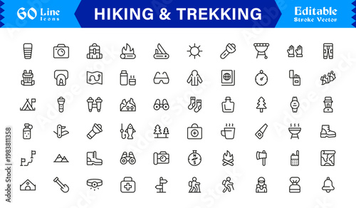 Tableau sur toile Hiking And Trekking Line Icon Set – Professional, Minimal, and Modern Vector Col