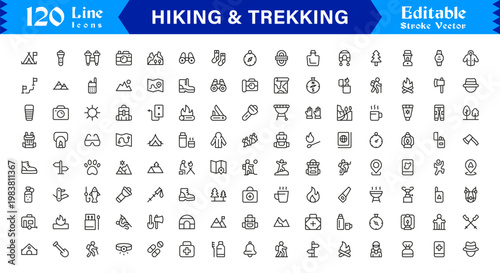 Tableau sur toile Hiking And Trekking Line Icon Set – Professional, Minimal, and Modern Vector Col