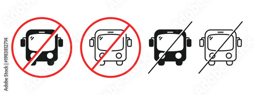 No Bus Allowed Icon with Prohibition Symbol. Transportation Restriction. Vector Illustration