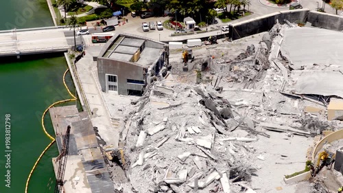 Aerial Mandarin Oriental Hotel Miami Brickell Key demolition debris