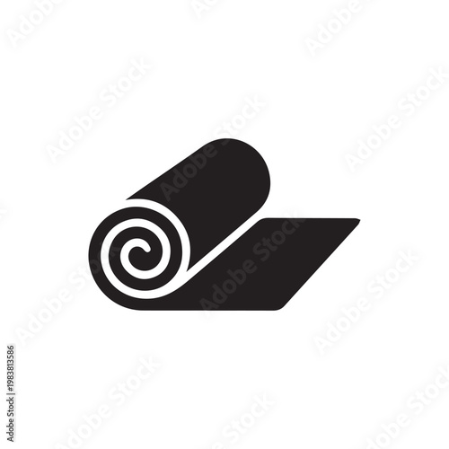 Minimalist black rolled yoga mat icon isolated on a white background. Perfect for fitness marketing, health advertising, and gym social media presentations.