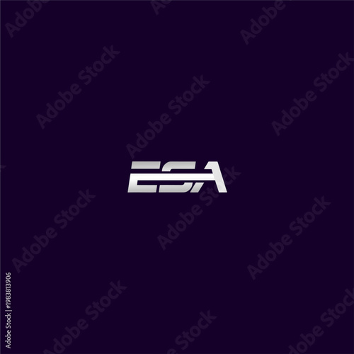 Bold ESA three-letter monogram wordmark with sleek chrome metallic finish and sharp geometric cuts, ideal for aerospace, technology, defense, automotive, and premium corporate brand identity design