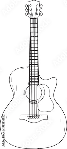 acoustic guitar music instrument hand drawn vector illustration lineart