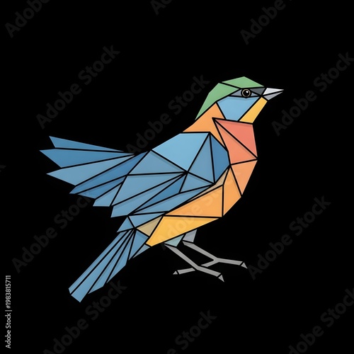 Geometric bird, colorful polygon art, low poly animal, modern illustration
