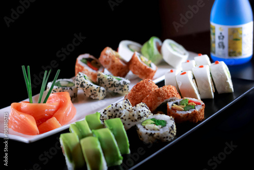 sushi with salmon and cucumber