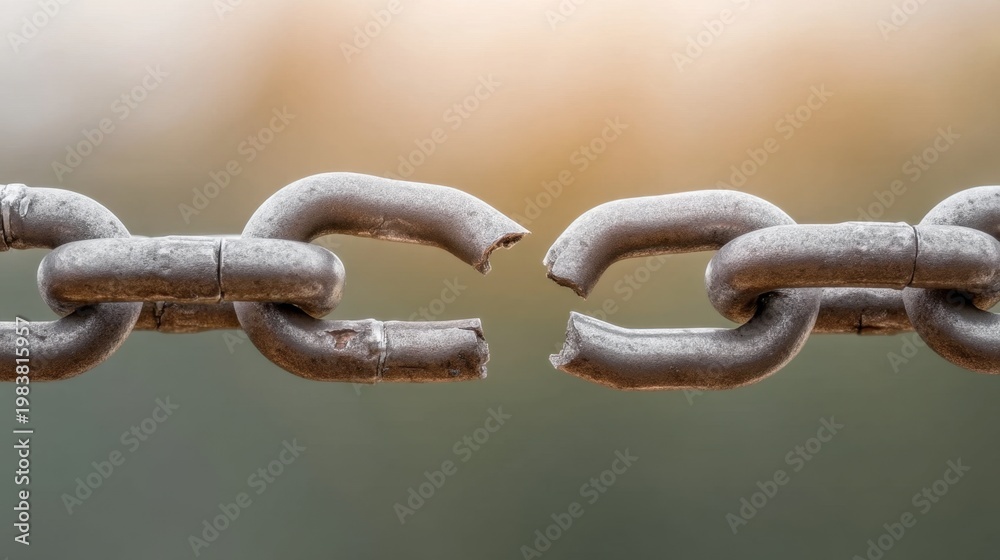 Fototapeta premium Close-Up of a Broken Chain Link Highlighting Fragility and Strength in Metal