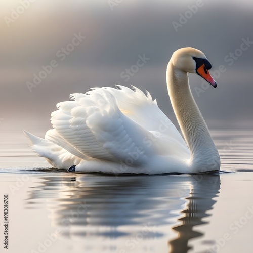 White swan, swan on water, bird swimming, wildlife photography, nature scene