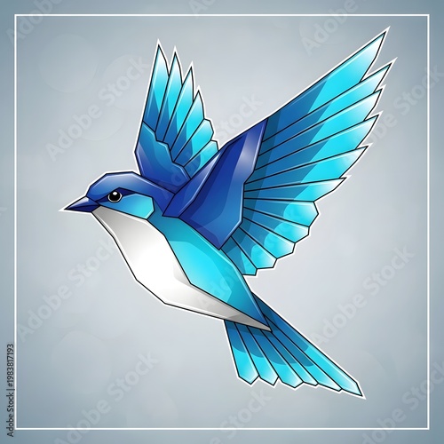 Vibrant blue bird, flying illustration, colorful wings, white chest