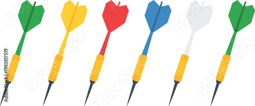 Colorful darts set representing accuracy precision and target aiming concept