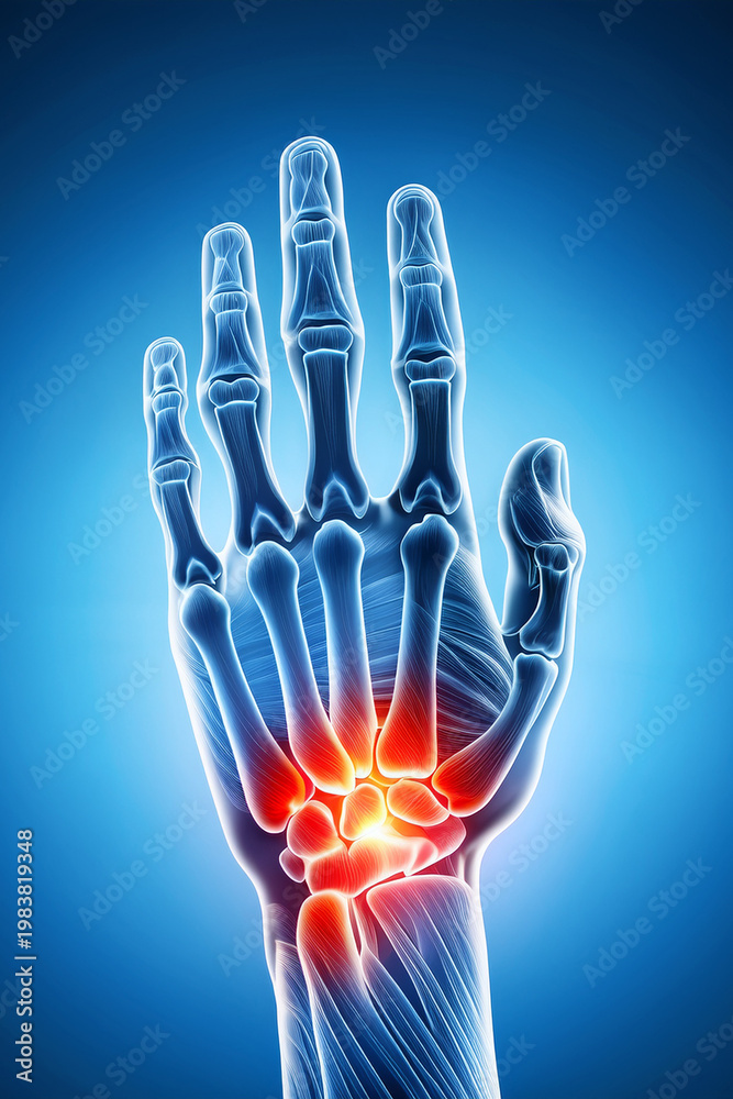 Naklejka premium Human finger joints medical illustration showing skeletal structure and joint awareness 