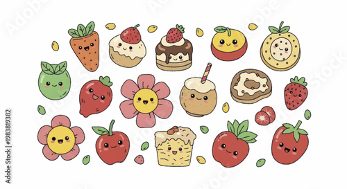 Adorable Kawaii Food and Nature Characters Collection.
