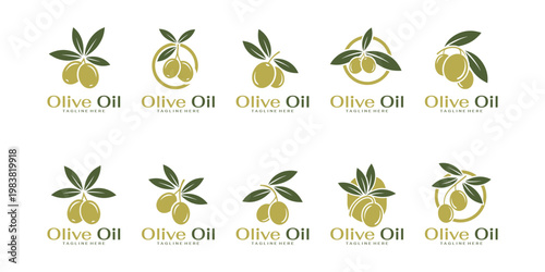 Olive oil logo design with fruit and leaf elements, clean and professional look suitable for organic products and natural branding.