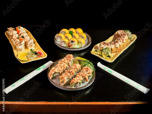 sushi with chopsticks
