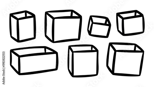 Assorted geometric shapes composed of five rectangular boxes in a simple line drawing style Vector
