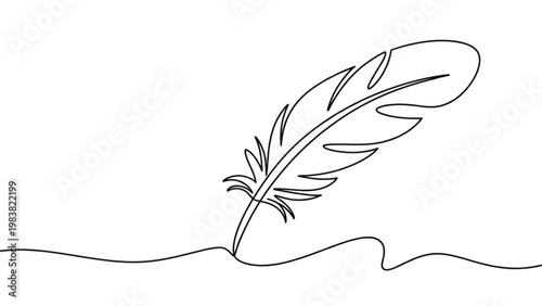 A delicate feather resting on a wavy line Vector