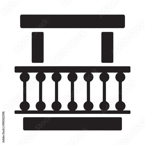 Simple black and white illustration of a balcony with railing details