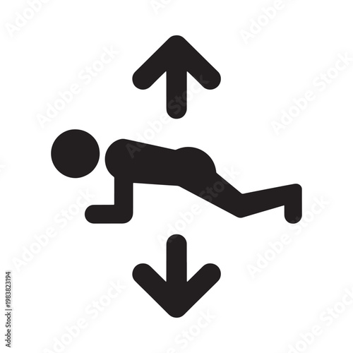 Stick figure performing a push up exercise with arrows indicating movement
