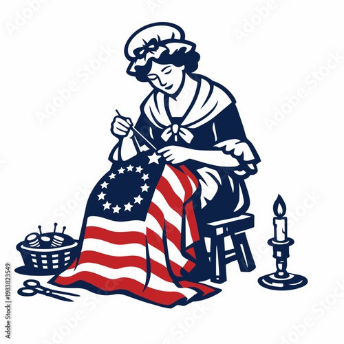 Betsy Ross Sewing American Flag Vector