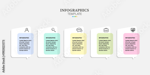 infographics design with speech bubble with 5 steps option