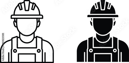 Construction worker icon set, industrial builder avatar vector, manual labor person sign
