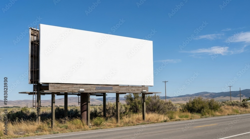 Obraz premium Blank Billboard Along Rural Highway Against Blue Sky.