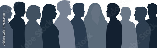 Crowd silhouette of diverse people, group of anonymous human profiles, community vector